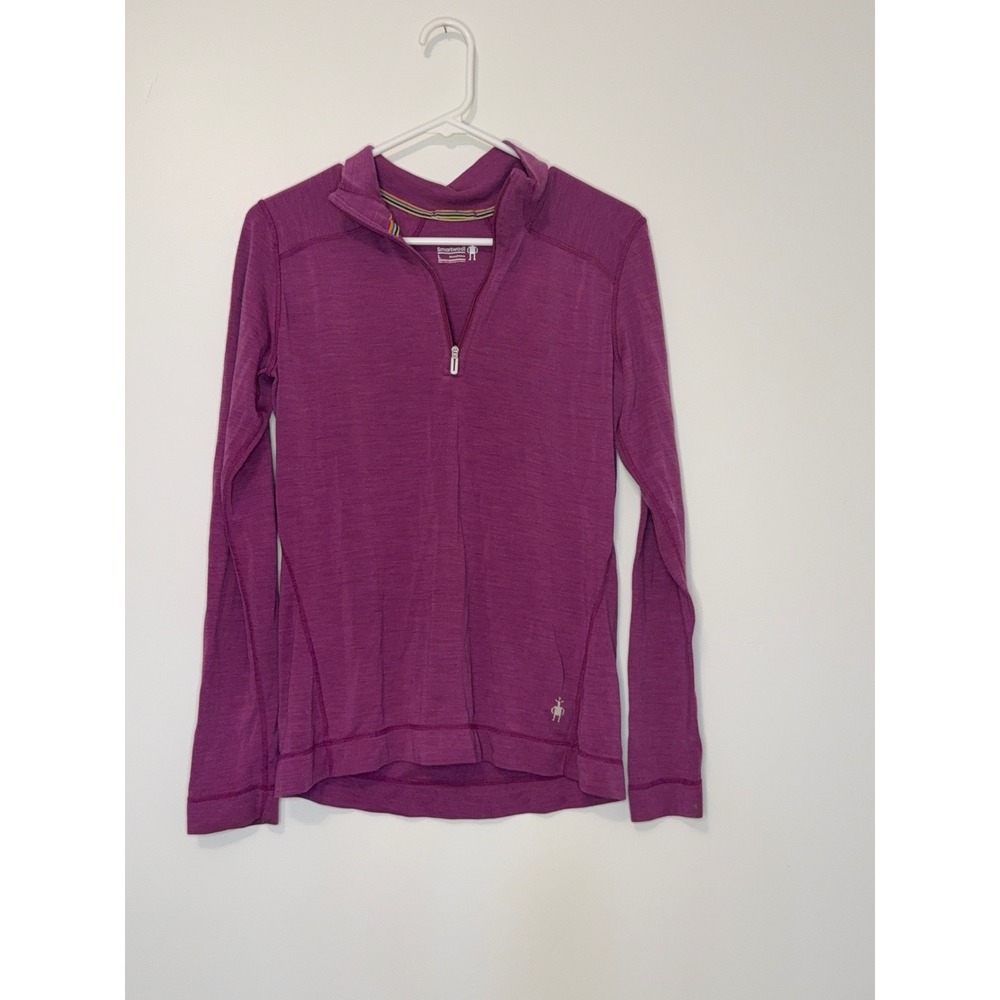 Smartwool Womens Large Purple Merino Wool 1/4 Zip Base Layer Pullover Sweater